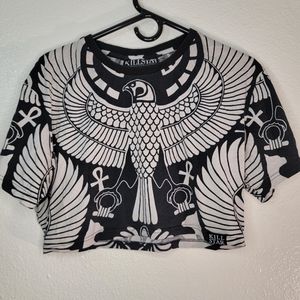 Killstar size Large Vulture Ahnk crop tee cute goth L good condition occult lux